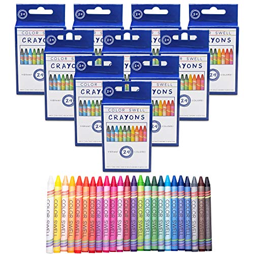 Color Swell Bulk Crayons Packs - 10 Boxes of 24 Vibrant Colors of Teacher Quality Durable for Home and School - size: 10 Pack | 240 Crayons