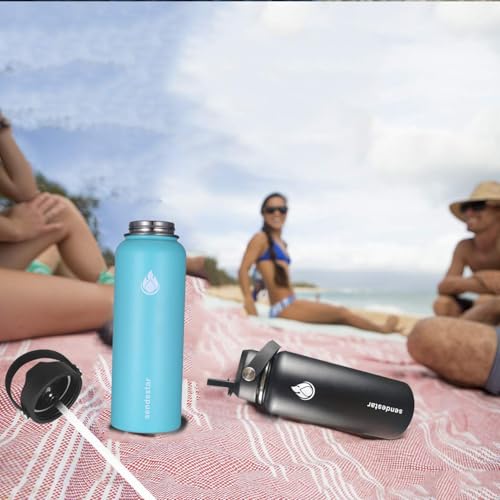 SENDESTAR Stainless Steel Water Bottle, Wide Mouth 32 oz Water Bottle with Straw Lid, Spout Lid, Double Wall Vacuum Insulated Leak Proof, Keeps Liquids Hot or Cold (Black) - color: Black, size: 32 Ounces