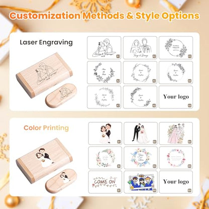 8GB Personalized Custom Wood USB 3.0 Flash Drive with Gift Box, Wedding Thumb Drive with Linen Bag, Customized Engraved Wooden Oval Memory Sticks Jump Drives for School/Company/Photography - size: 8GB