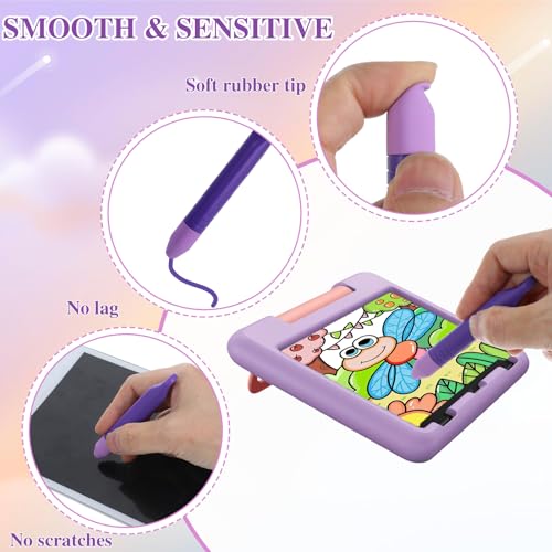 2pcs Kids Tablet Stylus for Touch Screens with 1 Anti-Loss Tethers | Anti-Rolling Tablet Styluses for Kids,Styluses Pen Compatible with All Touch Screen Devices(Blue+Purple)