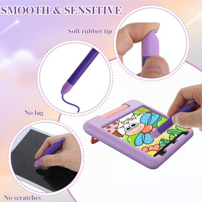 2pcs Kids Tablet Stylus for Touch Screens with 1 Anti-Loss Tethers | Anti-Rolling Tablet Styluses for Kids,Styluses Pen Compatible with All Touch Screen Devices(Blue+Purple)