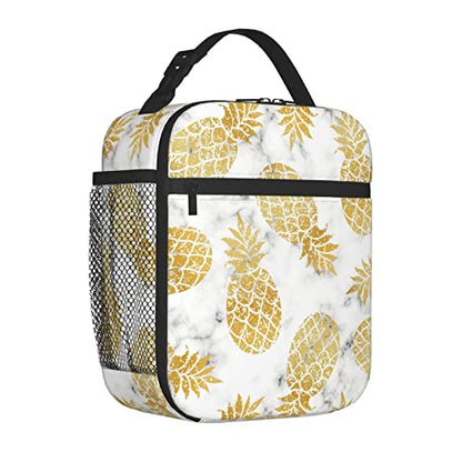 YETTA YANG Marble Gold Pineapple Portable Lunch Bag Insulated Lunch Box Reusable Totes For Women Men Work Picnic Camping - color: Black18