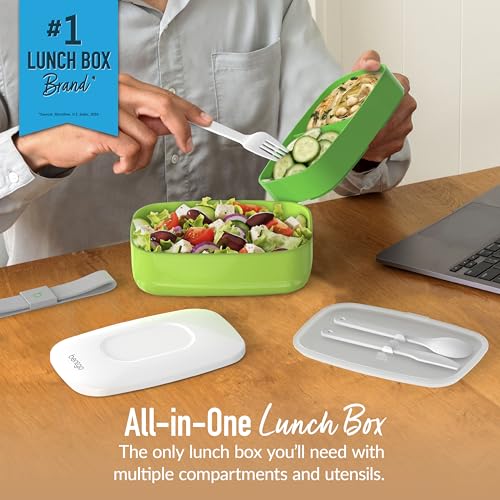 Bentgo Classic - Adult Bento Box, Stackable 3-Compartment Lunch Box with Removable Utensil Set and Sealing Strap, BPA-Free, Food Container Ideal for Meal Prep, Work, and On the Go (Green) | Removable Utensil Set and Sealing Strap, BPA-Free, Food Container