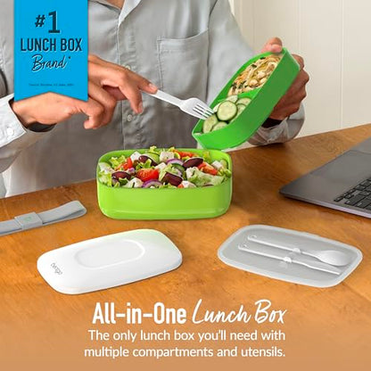 Bentgo Classic - Adult Bento Box, Stackable 3-Compartment Lunch Box with Removable Utensil Set and Sealing Strap, BPA-Free, Food Container Ideal for Meal Prep, Work, and On the Go (Green) | Removable Utensil Set and Sealing Strap, BPA-Free, Food Container