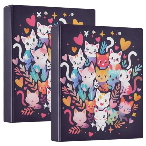 3 Ring Binder 1.5 in Recipe Binders Cute Cat Colorful | Decorative Client Records with Clip 3 Clear Interior Pockets for 200 Sheets Letter-Size(11" x 8.5") Paper PVC Cover Folder - color: Cute Cat Colorful
