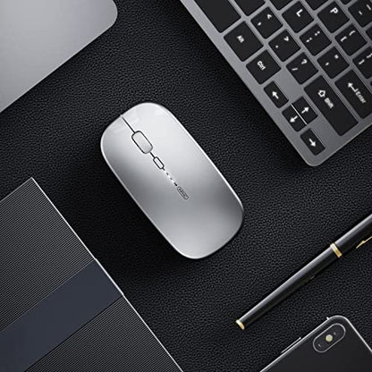 INPHIC Rechargeable Wireless Computer Bluetooth Mouse Tri-Mode | BT 5.0/4.0+2.4G, Multi-Device Slim Silent Mouse, 2400 DPI Portable Mouse for iPad MacBook Laptop Android Tablet Windows PC - color: Silver, style: 2.4G