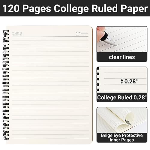 EUSOAR College Ruled Spiral Notebook, 6 Packs A4 11" x 8.5" Lined Journaling Notebooks, 120Pages/ 60Sheets Lined Composition Notebook for Women Men Student Office School Traveling Diary-Kraft - color: Kraft, size: 6Packs