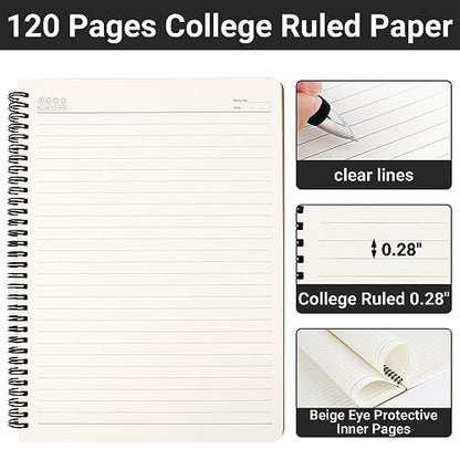 EUSOAR College Ruled Spiral Notebook, 6 Packs A4 11" x 8.5" Lined Journaling Notebooks, 120Pages/ 60Sheets Lined Composition Notebook for Women Men Student Office School Traveling Diary-Kraft - color: Kraft, size: 6Packs