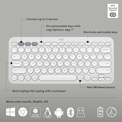 Logitech Pebble 2 Combo, Wireless Keyboard and Mouse, Quiet and Portable, Customizable, Logi Bolt, Bluetooth, Easy-Switch for Windows, macOS, iPadOS, Chrome - Tonal White - color: White
