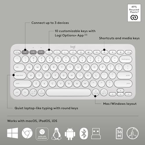 Logitech Pebble 2 Combo Wireless Keyboard and Mouse Quiet - Tonal White | Quiet and portable, customizable, Logi Bolt, Bluetooth, Easy-Switch, for Windows, macOS, iPadOS, Chrome - color: White