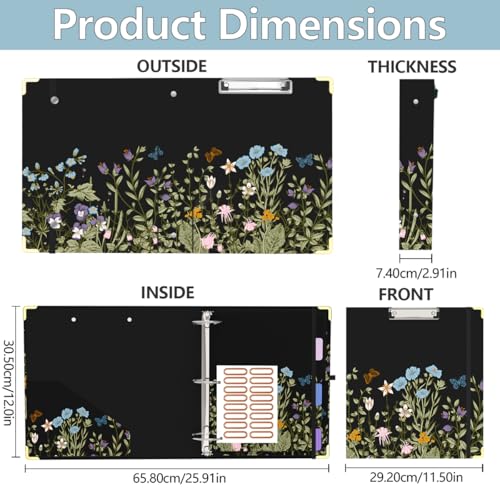 3 Ring Binder 2 Inch, Cute Round Ring Binders with 6 Tab Dividers, Labels Stickers, Low Profile Clipboard with Storage, Fashion Binder School Office Supplies (Wild Blue Florals) - color: Wild Blue Florals