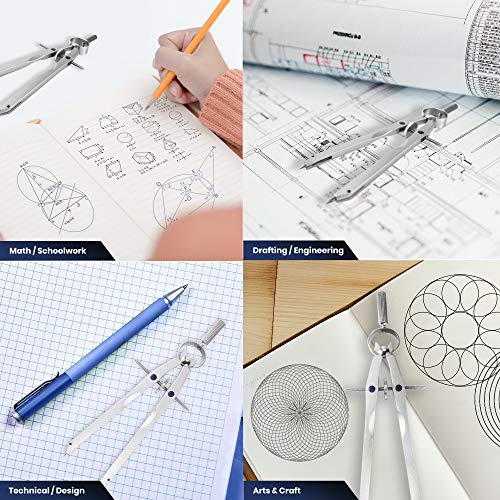 Pacific Arc Metal Professional Compass, Perfect Spring Bow Compass for Math, Geometry, or Drafting, Up to 8" Diameter Large, Comes with Lead and Lock - style: Spring Bow