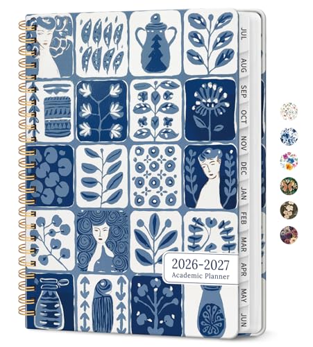 Planner 2026-2027, Academic Year Monthly and Weekly Calendar Planner, Jul 2026 - Jun 2027, Hardcover Teacher Student Planning Agenda book with Tabs, Perfect for School Office Supplies, 6.3" x 8.5" - Blue Art - color: D-Blue Art, size: (6.3"x8.5")a5