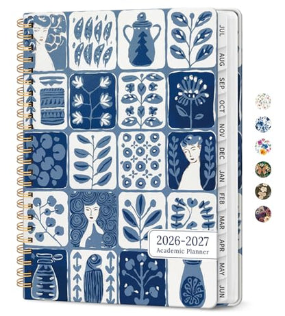 Planner 2026-2027, Academic Year Monthly and Weekly Calendar Planner, Jul 2026 - Jun 2027, Hardcover Teacher Student Planning Agenda book with Tabs, Perfect for School Office Supplies, 6.3" x 8.5" - Blue Art - color: D-Blue Art, size: (6.3"x8.5")a5