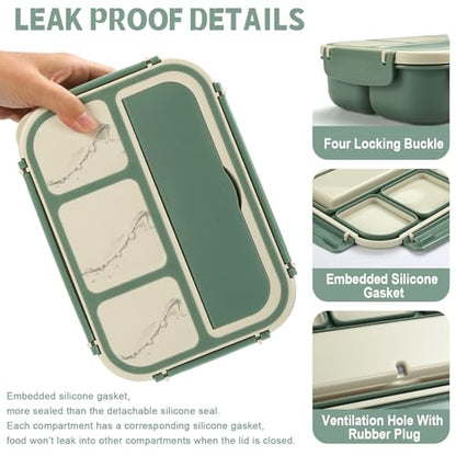 Bento Box Adult Lunch Box, Lunch Containers for Kids Girls Boys with 4 Compartments, Lunchable Food Container with Utensils, Sauce Jar, Muffin Liners, 40 Oz/5 Cup, Microwave & Dishwasher Safe, Green - color: Green