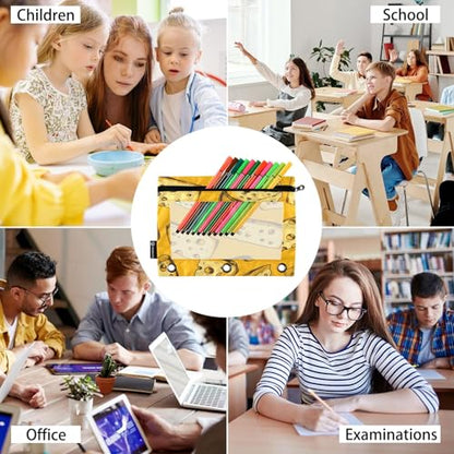 SUABO Cheese Color Pattern Pencil Pouch for 3 Ring Binder, 2 PCS Binder Pencil Pouch with Zipper, Clear Window Zipper Pencil Case Pencil Bags for Office Supplies - color: Cheese