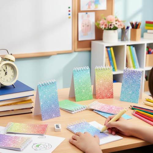 Sherr 16 Pcs Glitter Pens and Notebooks Set Mini Spiral Notepads Fancy Pens for Kids Girls Women Sparkly Sequins Journaling Ballpoint Christmas Birthday Gift Classroom Rewards(Macaron Colors) - color: Macaron Colors
