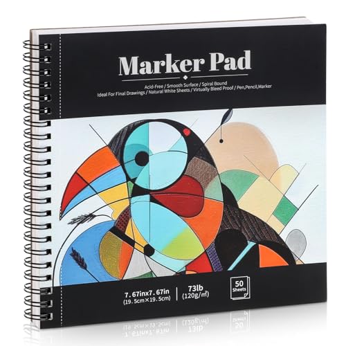 50 Sheets Marker Paper Pad, 7.6×7.6 Inch Bleedproof Art Sketch Pad, 73lb/120gsm Drawing Paper Spiral Sketch Book, Alcohol Marker Paper Painting Coloring Paper for Beginners, Artists, Ideal Gift - size: 7.6×7.6 Inch (50 Sheets )