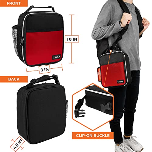 opux Insulated Lunch Bag for Kids Boys Girls, Small Compact Lunch Box with Wide Opening & Mesh Pockets, Reusable Lunch Pail for School, Work, Adults, Men, Women, Red - color: Red