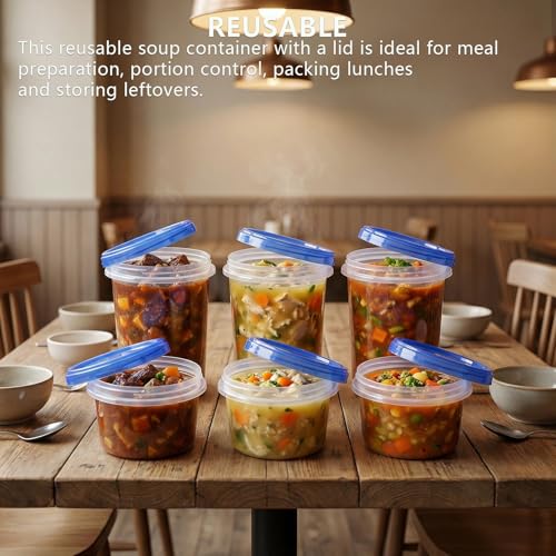 6 Pack Food Storage Containers with Lids, 34/17oz BPA Free Plastic Containers, Safe for Freezer Microwave and Dishwasher, Reusable Soup & Meal Prep Containers
