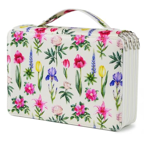 YOUNGCOL 200 Slots Colored Pencil Case Color Pencil Organizer Storage Large Capacity Pencil Case (Faint Yellow + Flower) - color: Faint Yellow + Flower, size: 200 Slots