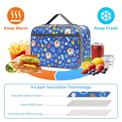 FlowFly Kids Lunch box Insulated Soft Bag Mini Cooler Back to School Thermal Meal Tote Kit for Girls, Boys,football - color: Football#Navy