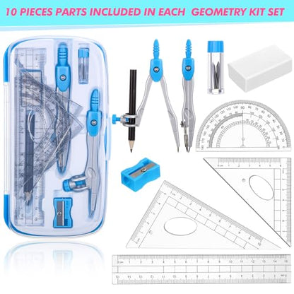 Zonon 24 Sets Math Geometry Kit Student 10 Pcs Shatterproof Storage Box Includes Compass, Rulers, Protractor, Eraser, Pencil Sharpener, Lead Refills, Pencil for Back to School Students Class Teacher