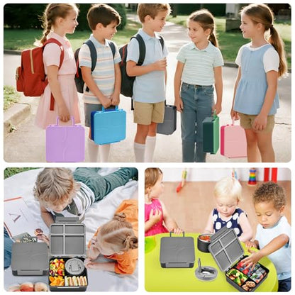 MAXSO Bento Lunch Box Set for Kids with 8 oz Soup Thermo, Leakproof Hot Food Container with 4 Compartments, Insulated Food Jar for Toddler Daycare Boys Girls School - Black - color: Black
