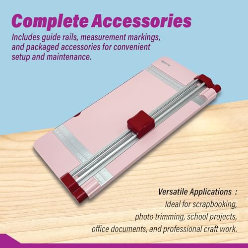12" Portable Paper Cutter with Safety Guard for Precise Trimming of A4 Paper, cardstock & Photos. Ideal for Scrapbooking & Invitations. (Pink) - style: Safety Round Knife Paper Cutter