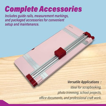 12" Portable Paper Cutter with Safety Guard for Precise Trimming of A4 Paper, cardstock & Photos. Ideal for Scrapbooking & Invitations. (Pink) - style: Safety Round Knife Paper Cutter