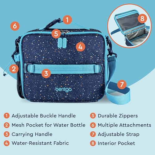 Bentgo Kids Lunch Bag - Double-Insulated, Reusable Lunch Bag for Kids 3+ with Adjustable Strap; Holds Lunch Box/Water Bottle/Snacks; Easy-Clean, Water-Resistant & Pockets (Confetti - Abyss Blue) - color: Confetti Edition - Abyss Blue