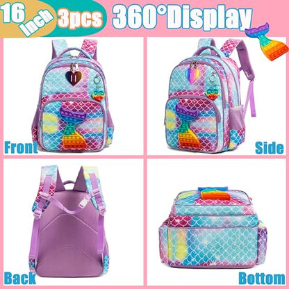Backpack for Girls Elementary Preschool Kids Lunch Box for School - color: Mermaid Bag