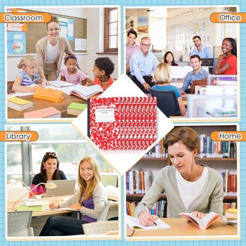 Fainne 100 Pack A5 Composition Notebooks Bulk College Ruled Composition Notebooks Marble Covers Notebook for Student Classroom Office Supplies 30 Sheet/60 Page(Red) - color: Red