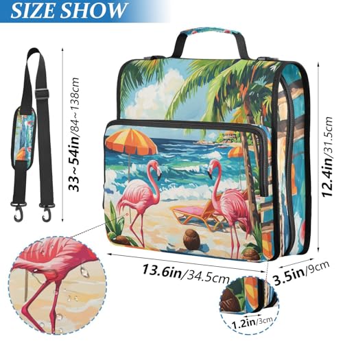 Cute Flamingos Palm Trees and Sea Waves Zipper Binder 3 Ring 1.5 Inch School Binder Organizer with Shoulder Strap Handle File Folder Pockets Large Capacity Students Girl Boy Men Office Work - color: Cute Flamingos Palm Trees and Sea Waves