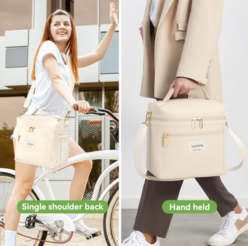 Voova Stackable Stainless Steel Thermal Lunch Box with Lunch Bag for Women Men Adult, 2 Tier Leakproof & Microwave Safe Insulated Bento Boxes Food Container for Work, Beige - color: Beige