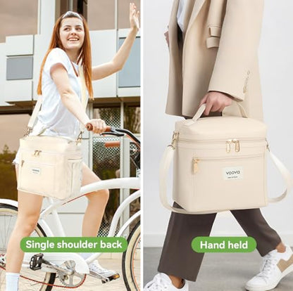 Voova Stackable Stainless Steel Thermal Lunch Box with Lunch Bag for Women Men Adult, 2 Tier Leakproof & Microwave Safe Insulated Bento Boxes Food Container for Work, Beige - color: Beige