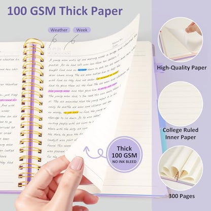 Hardcover Spiral Notebook Journal with Removable PVC Dividers - 8'' x 10'' Large 100 GSM Paper B5 Notebooks with Tabs, 300 Pages Leather 5 Subject Notebook College Ruled for Work School Notes, Purple - color: Purple