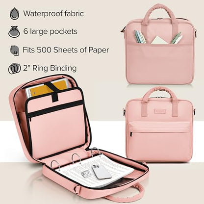 Sturdy 3 Ring Zipper Binder with Strap - 2" Binder with Pockets Holds 500 Sheets, Laptop & More - Durable & Easy to Carry - color: Pink