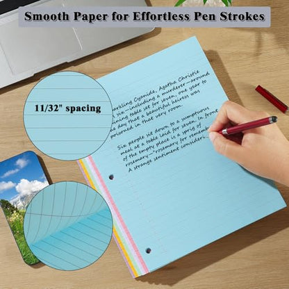 Pink Loose Leaf Paper, 300 Sheets, Wide Ruled, 8" x 10.5", 6 Pack Lined Paper, Notebook Paper Reinforced Filler Paper College Rules, 3 Hole Punched, College Ruled Binder Paper for School & Office - color: Pink