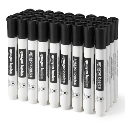 Amazon Basics Low-Odor Dry Erase Whiteboard Markers, Fine Tip, Quick-Dry, Black, 36-Pack - size: 1 Count (Pack of 36)