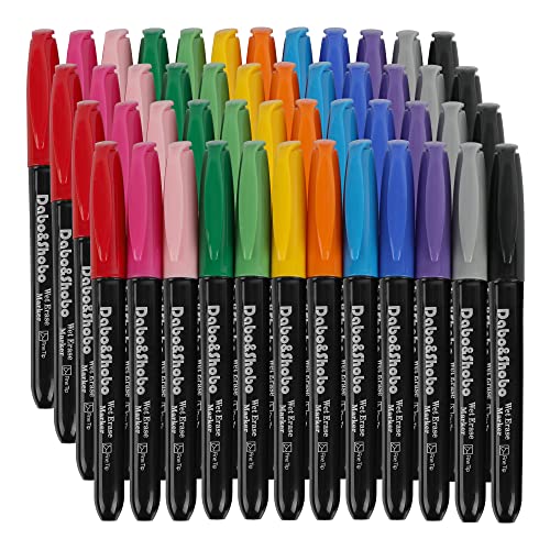 Dabo&Shobo Wet Erase Markers, 48-Count Smudge-Free Markers, 12 Colors Fine Tip, Erases with water! Wet-Erase Low Odor Marker For Office