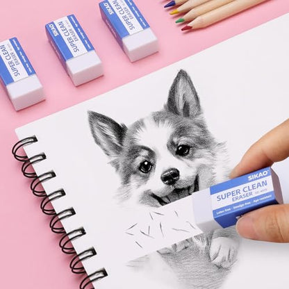 White Erasers, 12 Pack Block Pencil Erasers Super Clean Non-Melting | Soft Erasers for Drawing, Sketching & Art Supplies, Smudge-Free for Homework School & Office - style: White