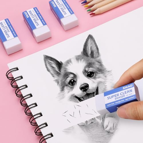 White Erasers, 6 Pack Block Pencil Erasers Super Clean Non-Melting | Soft Erasers for Drawing, Sketching & Art Supplies, Smudge-Free for Homework School & Office - style: White