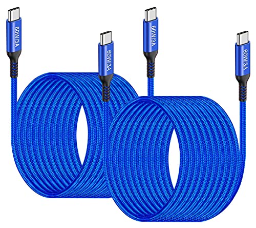 15ft USB C to USB C Cable Long [2 Pack], Awnuwuy 60W Type C Charger Super Fast Charging Cord Compatible with iPhone 15/15 Pro,iPad Pro Air 5th 4th, Samsung Galaxy S23/S22 Ultra/Note 20, Pixel 6 Pro 4a - color: Blue, size: 15FT