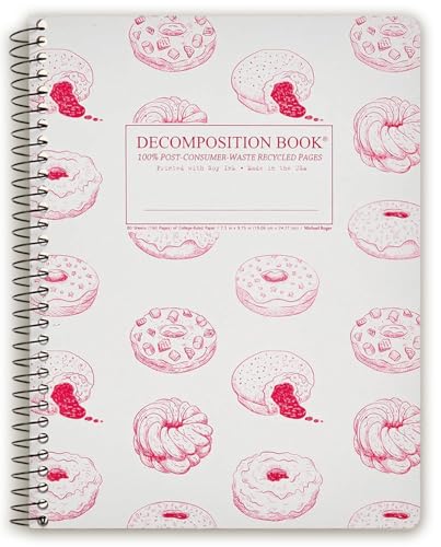 Decomposition Donut Time College Ruled Spiral Notebooks – 9.75 x 7.5 Journal with 160 Lined Pages – Cute Notebooks for School Supplies, Home & Office – 100% Recycled Paper – Made in USA - color: Pink Donut, style: Spiral-bound