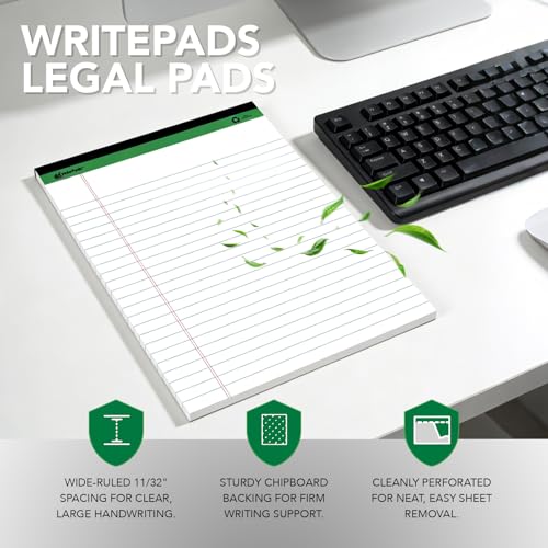 KAISA Legal Note pads 8.5 x 11，12pads 600 Sheets note pads Writing Pads Recycled Paper, Wide Ruled Perforated 50 sheets Premium Thick Paper Hard Back Notepads 8-1/2"x 11-3/4" Writing Tablet Canary For Office Supplies (Pack of 12pc) - color: White 12pad, s