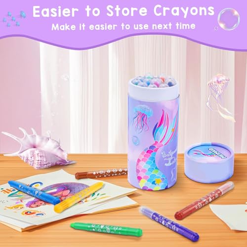 DreamCandy 유아용 트위스트 크레용, 12가지 색상 무독성 세척 가능한 아동용 크레용, 미술 용품 드로잉 컬러링 크레용 세트, 남아 및 여아용 선물, 신학기, 스타킹 스터퍼 - color: 머메이드, size: 12 Count (Pack of 1)