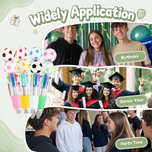 24 Pack Soccer Party Favors 4-in-1 Multicolor Ballpoint Pens, Mini Retractable Soccer Pens, Goodie Bag Stuffers Classroom Prizes Birthday Gifts - style: Soccer