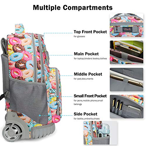 Tilami Rolling Backpack 18 inch Wheeled Backpack School College Student Travel Trip Boys and Girls - color: Doughnut