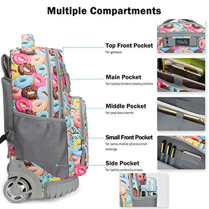 Tilami Rolling Backpack 18 inch Wheeled Backpack School College Student Travel Trip Boys and Girls - color: Doughnut